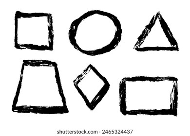 Chalkboard illustration with square, circle, triangle and other shapes. Geometric school shapes. Hand drawn vector sketch illustration. Vintage texture crayon or pencil. Black figures on white backgro