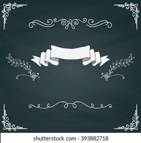 Chalkboard Invitation Greeting Card with Doodle Hand Sketched Elements. Decorative Vintage Chalk Drawing 