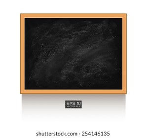 Chalkboard isolated on white wall. Vector illustration. Texture background, wood, wooden frame. 