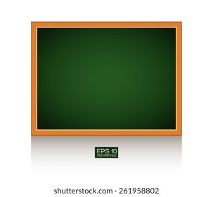 Chalkboard isolated on white wall. Vector illustration. Background, wood, wooden frame. Drop shadow.  Web and mobile interface template. 