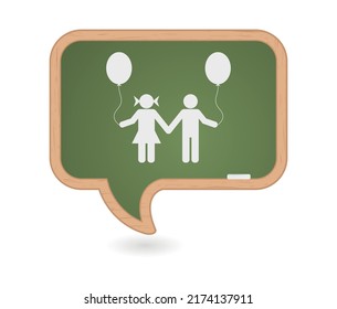 Chalkboard with kids keep balloon. Bach to school concept icon.
