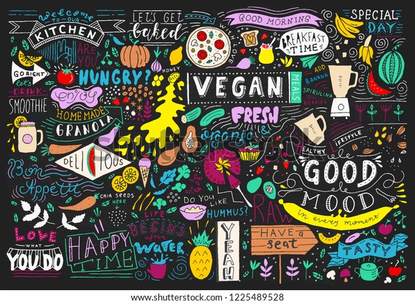 Chalkboard Kitchen Art Blackboard Lettering Wall Stock Vector Royalty Free 1225489528