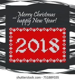 Chalkboard and Knitted Christmas vector greeting card. Decoration for advertising, gift and packaging.