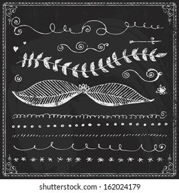 chalkboard leaves elements leaf drawn fingers drawn vector line outline series and design element on a blackboard chalkboard leaves elements leaf drawn straight white vegetation flower gathering socie