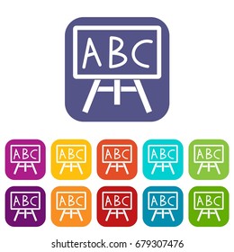 Chalkboard with the leters ABC icons set vector illustration in flat style In colors red, blue, green and other