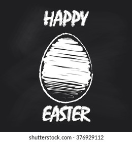 Chalkboard with lettering "Happy Easter" and egg.Vector illustration.