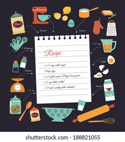 Chalkboard meal recipe template vector design with food icons and elements