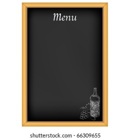 Chalkboard With Menu And Drawing Chalk, Isolated On White Background, Vector Illustration
