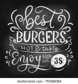 
Chalkboard Menu For Fast Food. Hand Drawn Chalk Burgers Menu With Grunge Elements. Retro Fast Food Menu With Modern Lettering. Best Burgers Retro Poster. Vector Illustration.