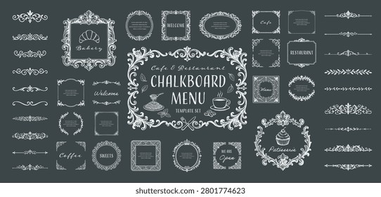 Chalkboard Menu Frame and Label Set - Hand Drawn Vintage Cafe Ornaments and Borders
