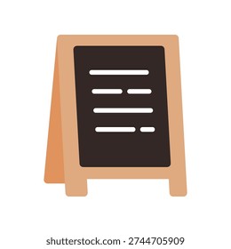 Chalkboard menu stand icon. Cafe sidewalk display sign. Announcement, notice, promotion concepts. Flat decorative vector design isolated illustration.