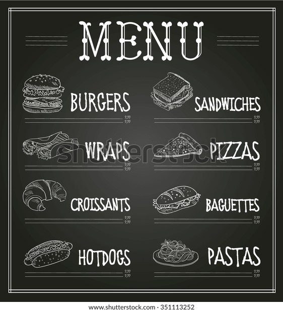 Chalkboard Menu Template Monochrome Vector Illustration Stock Vector ...