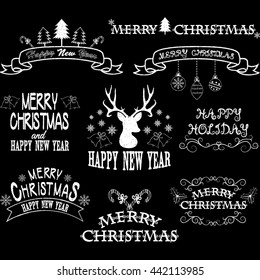 Chalkboard Merry Christmas Border Frames,Banner,Christmas Deer,Christmas Font Elements.Vector illustration