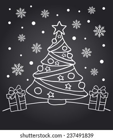 Chalkboard New Year  card with fir tree 