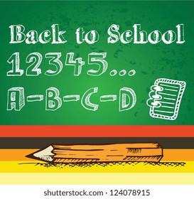 Chalkboard with numbers and pencil. Vector illustration