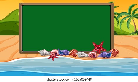 Chalkboard with ocean at sunset background illustration