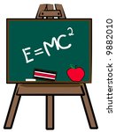 chalkboard on easel with theory of relativity - vector