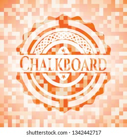 Chalkboard orange tile background illustration. Square geometric mosaic seamless pattern with emblem inside.