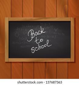Chalkboard over wooden background. Back to school concept. Vector illustration