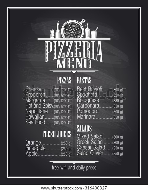 Chalkboard Pizzeria Menu List Design Stock Vector (Royalty Free) 316400327