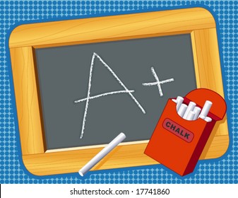 Chalkboard,  A Plus!  Wood blackboard, chalk box, for education, back to school, literacy projects, scrapbooks. Copy space for text or drawings. EPS8 compatible.