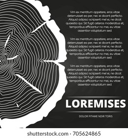 Chalkboard poster with white half tree growth rings design. Vector illustration