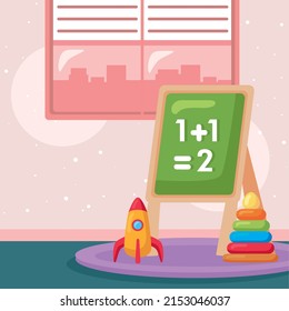 chalkboard and rocket with rings icons