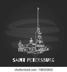Chalkboard Saint Petersburg hand drawn poster.