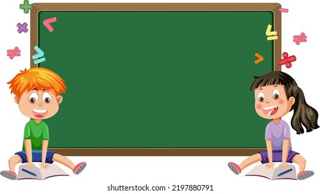 Chalkboard with school kids template illustration