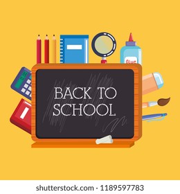 chalkboard with school supplies