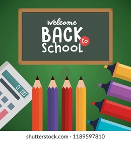 chalkboard with school supplies