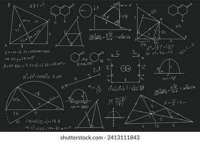 chalkboard science and mathematics geometry drawings vector background