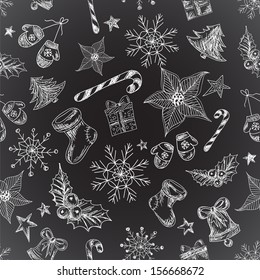 Chalkboard seamless pattern with Christmas elements