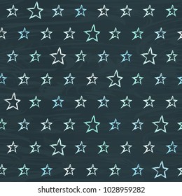 Chalkboard seamless pattern with hand drawn stars. Repeating texture with doodle symbols on blackboard