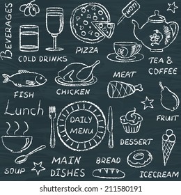 Chalkboard seamless pattern with hand drawn menu elements
