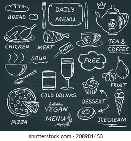 Chalkboard set of hand drawn menu elements