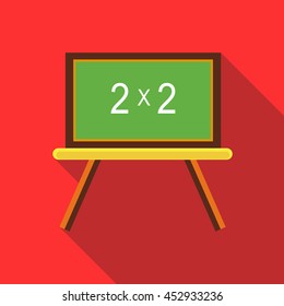 Chalkboard with simple mathematical equation icon in flat style on a red background