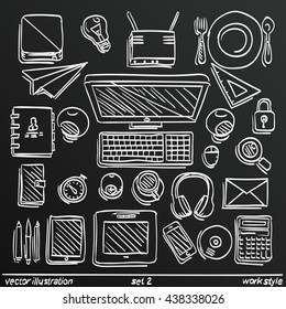 Chalkboard sketch work style, Sketch work set icon. set 2. Vector illustration