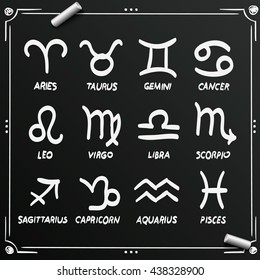 Chalkboard sketch zodiac signs set. Vector illustration