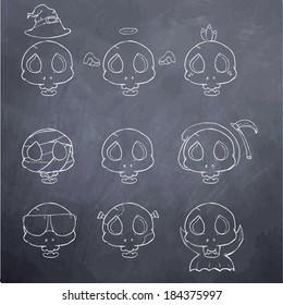 chalkboard skull head monster set 