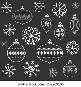 Chalkboard Snowflakes and Ornaments - Vintage Christmas pattern background.  Each object is grouped individually for easy editing.  