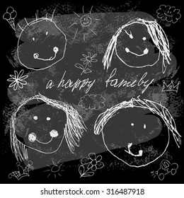 Chalkboard Stick Figure Heads in Vector Format