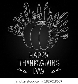 Calabazas dibujadas a mano al estilo de tablón de cartón. Ilustración de la cosecha del otoño. Plantilla de diseño para el otoño. Las calabazas de otoño cosechan ilustraciones de tiza. Feliz Día de Acción de Gracias, Feliz Halloween, Celebrar la Cosecha
