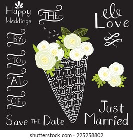 Chalkboard style wedding invitation or event design elements.