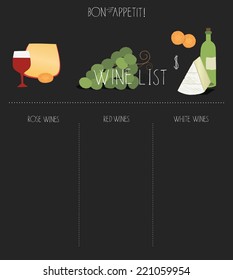Chalkboard Style Wine List - Chalkboard. Vector illustration. 