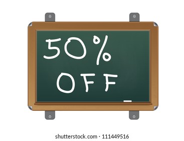 chalkboard with text 50 percent off