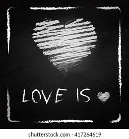 chalkboard with text. love is.
