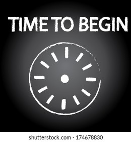 chalkboard with time to begin. vector illustration