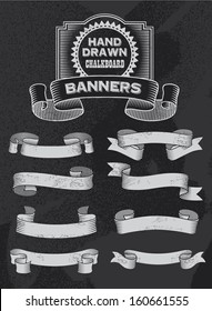 Chalkboard Vector Banner And Ribbon Design Set