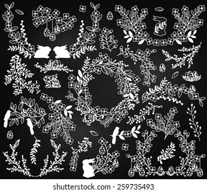 Chalkboard Vector Collection of Easter and Spring Themed Florals, Flowers and Laurels